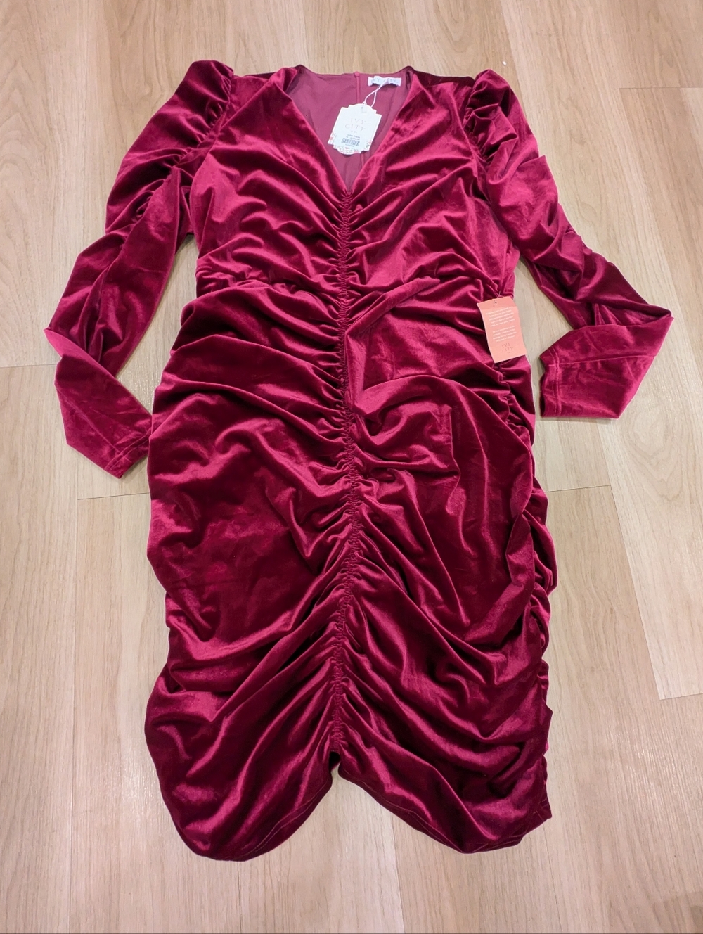 Ivy City Burgundy Ruched Gathered V Neck Dress Juliet Dress Size 1xl NWT